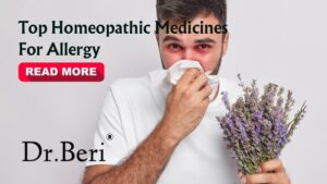 A group of assorted homeopathic medicine bottles with natural ingredients for allergic rhinitis treatment.